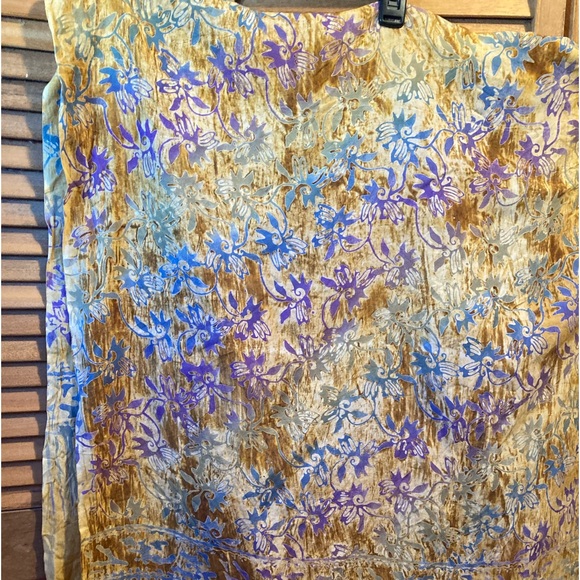 Colorful Gold and Rustic Fringe Shawl/Wrap with Purple and Blue Graphic Designs - Picture 3 of 9